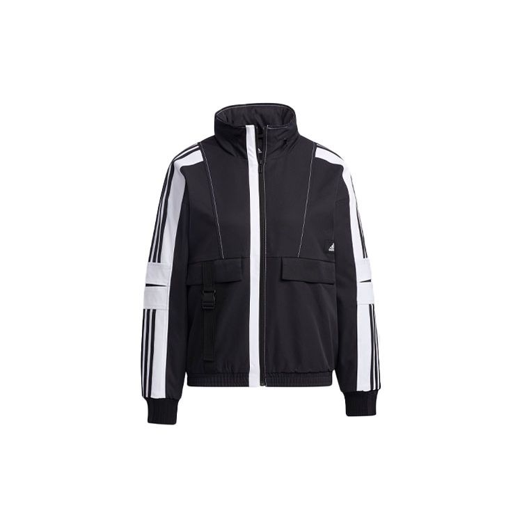 adidas Women s Stripe Colorblock Hooded Jacket Black/White GP0634 S