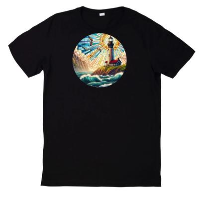 T-Shirt Buntes Buntglas Leuchtturm Motiv Baumwolle