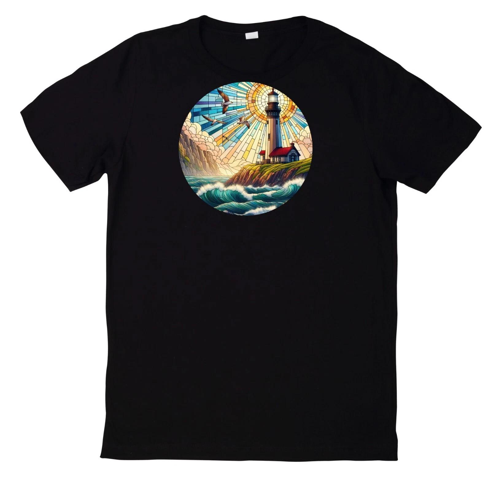 T-Shirt Buntes Buntglas Leuchtturm Motiv Baumwolle XS