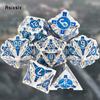 7 Pcs Blue White Metal Dice Solid Metal Polyhedral Dice Set Suitable For Role-Playing Dice PropBoard Game Gift