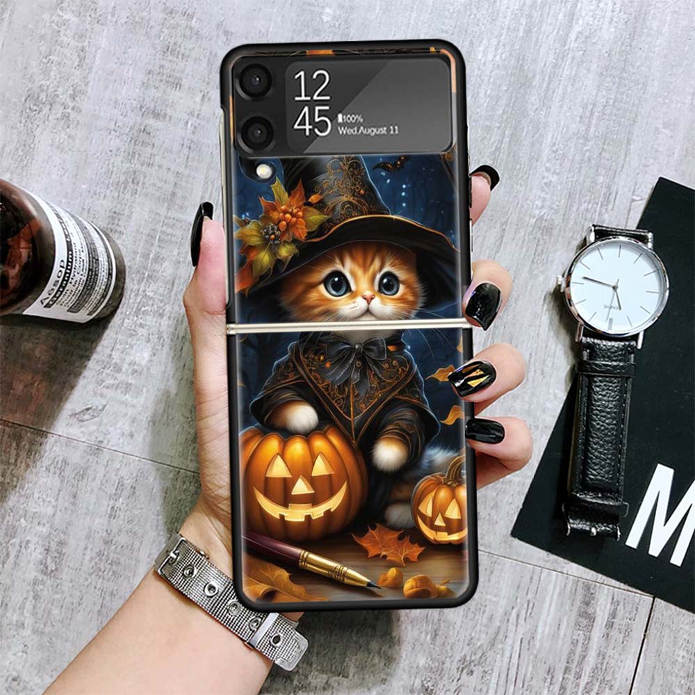

Black Kitten Halloween Pumpkin Cases For Samsung Galaxy Z Flip 4 5 6 7 3 Z Flip7 Flip6 Flip4 Flip5 Flip3 5G Hard Shockproof Fund Samsung Z Flip 7