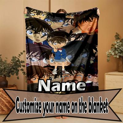 Custom Name Personalized Detective Conan Print Blanket, Home Decor, Bedroom, Sofa, Camping, Couch, Gifts for Birthday Christmas