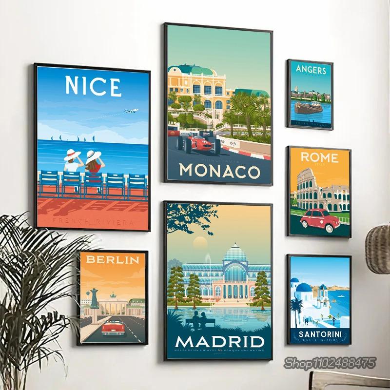 Colored Europe Travel City Landscape Canvas Painting France Nice Paris Monaco Nantes Poster Nordic Wall Art Pictures Home Decor