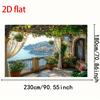 Mediterranean Sea View Tapestry, Floral Pergola And Rustic Balcony Scene,  For Vacation Themed Decor And Event Backdrop