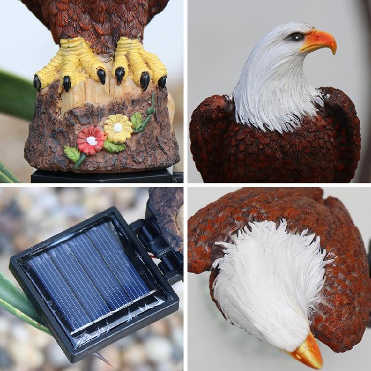 Estatua de Resina de Moda Luces Solares para Estaca de Jardín Escultura de Águila Calva Decoración