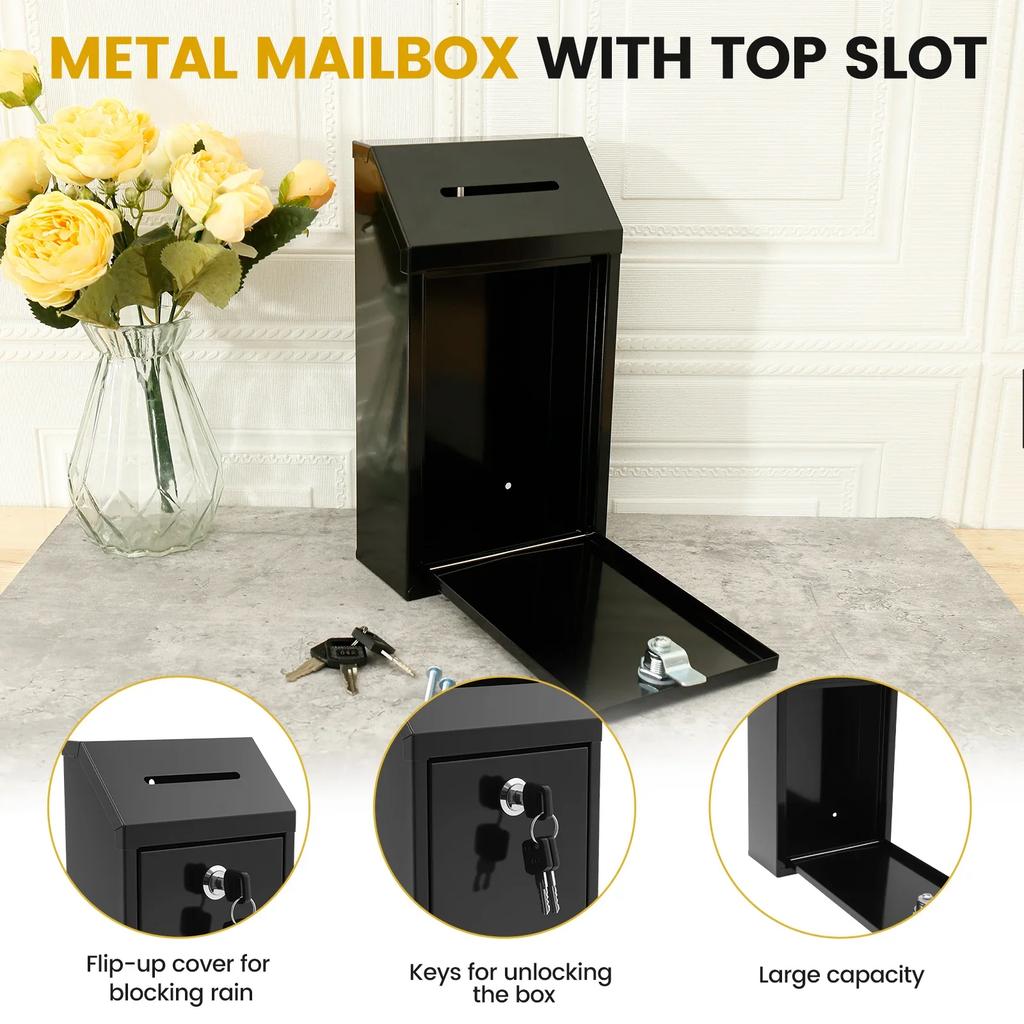Wall Mounted Mail Box Metal Donation Box with Practical Slot Lock and Key Safe Reliable Cash Drop Box for Home Office Outdoor