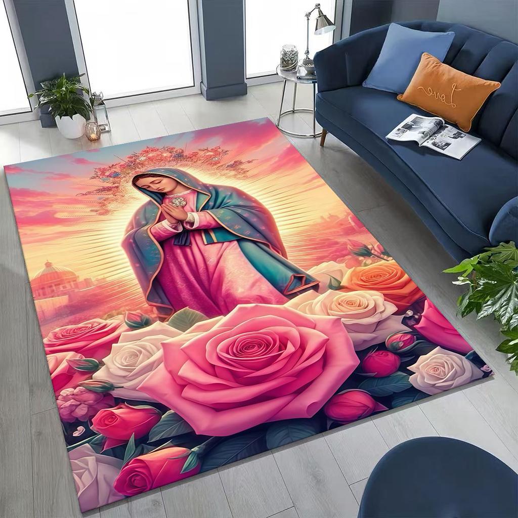 HD Faith Virgin Mary Jesus Blessed Rug Carpet for Bedroom Living Room Sofa Home Doormat Decor,Kids Play Non-slip Floor Mat