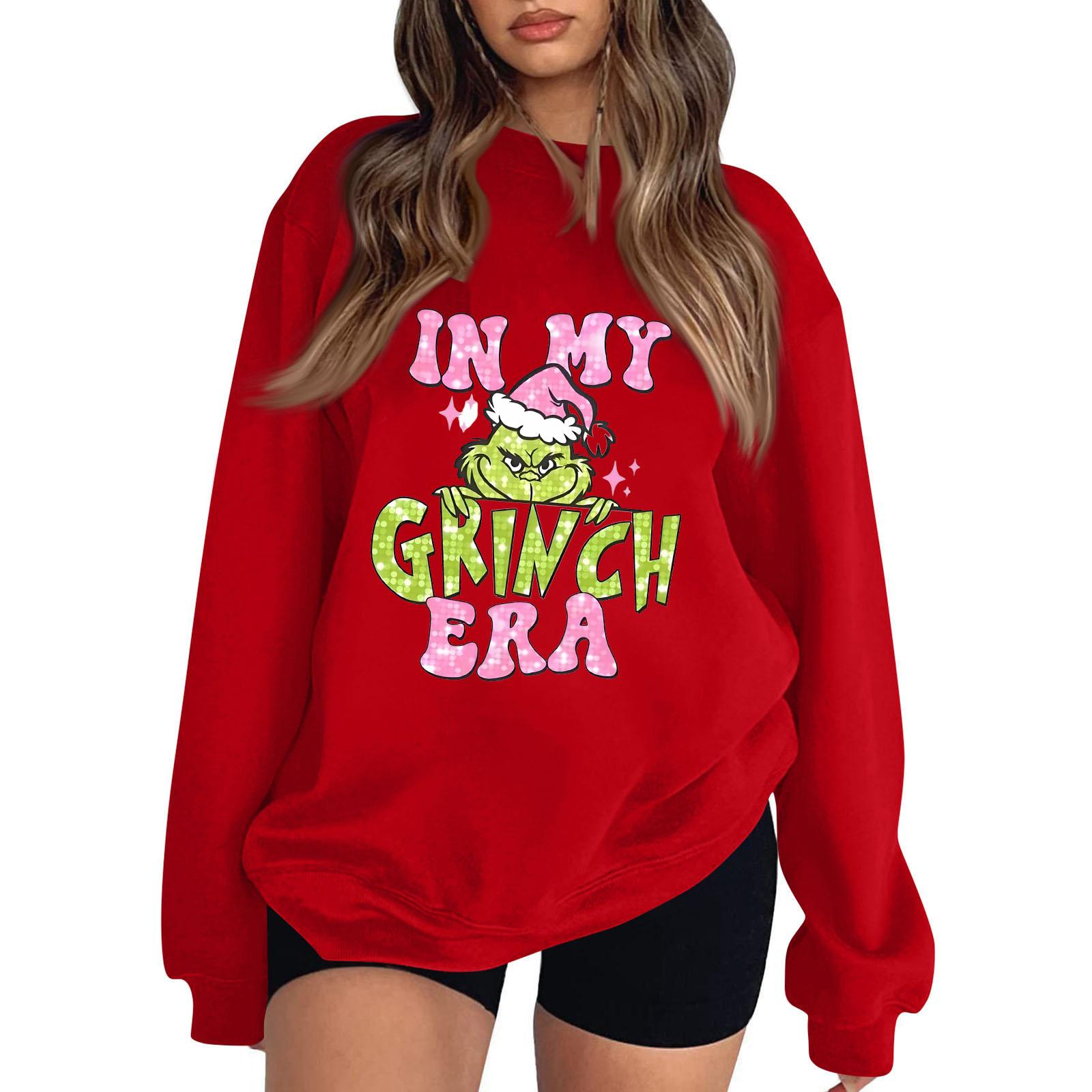 Women s Fashion Casual Print Casual Long Sleeve Round Neck Sweatshirt Top XL
