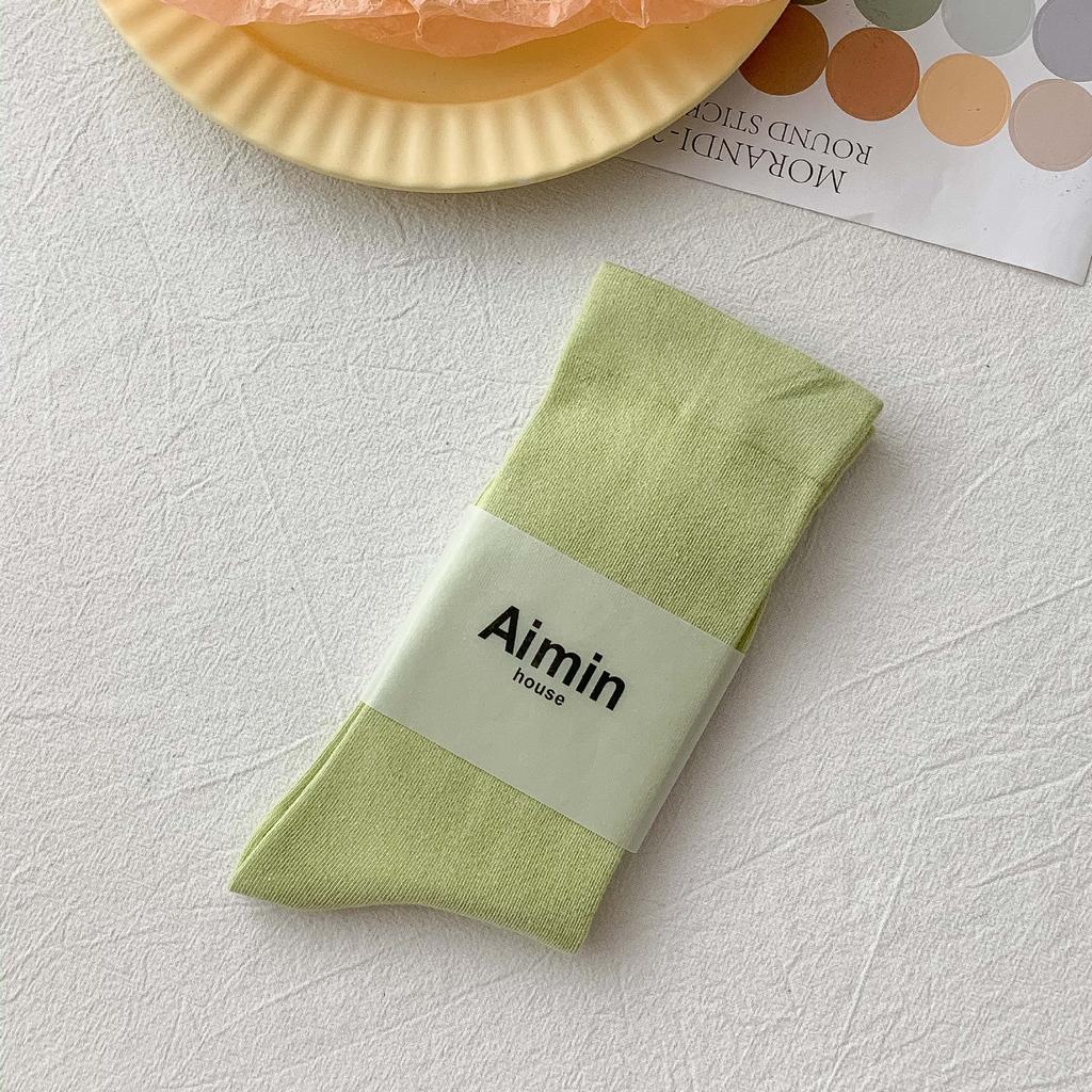 Pre-Autumn Basic Solid Color Mid-Leg Socks Sweet Morandi Color Simple Thin Cotton Socks