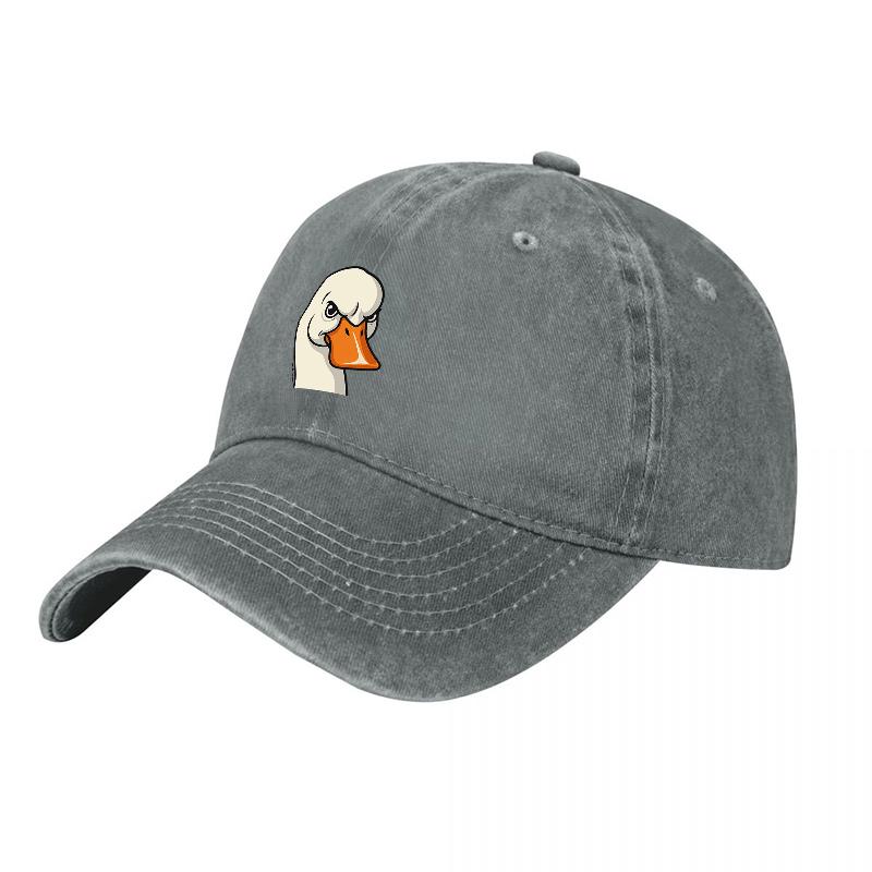 Duck Face Logo Washed Canvas Baseball Cap Unisex Adjustable Hat Casual Streetwear Style Fashionable Outdoor Sun Protection Hat