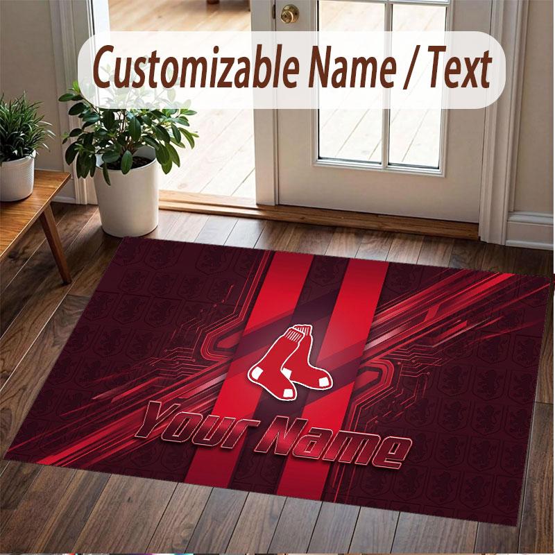 Custom Rug Boston Red Sox Pattern Print Name Text Soft Non‑Slip Floor Carpet for Home Indoor Decoration