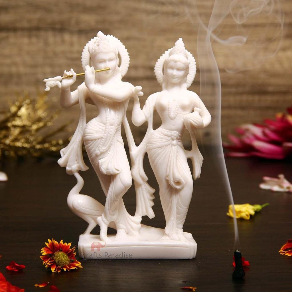 Paradise Marble Carved in Radha Krishan Figurine (Wm15048, White, Standard Size)