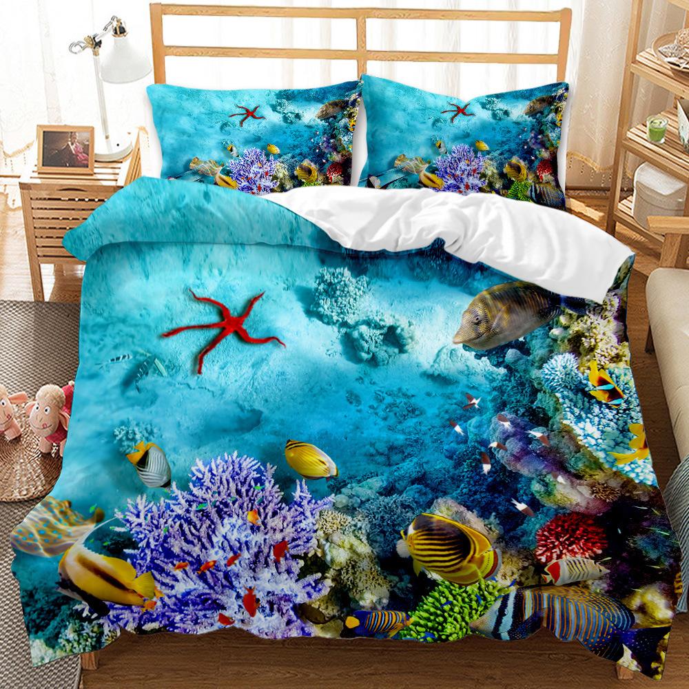 Underwater World Whale Shark Quilt Set Three-Piece 3D Digital Printing Grinding Bedding
