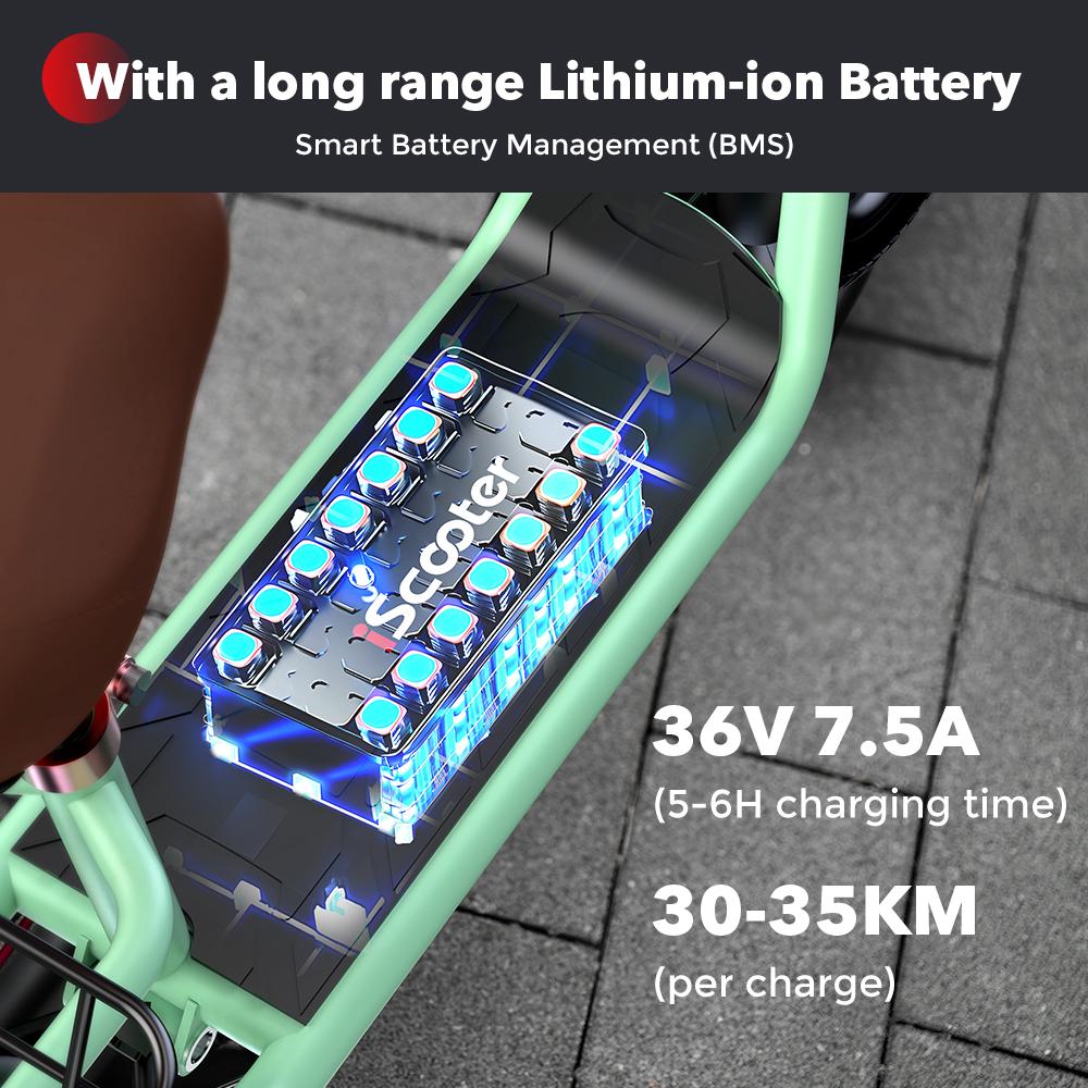 iScooter I12 12-inch Electric Scooter - 35km Range, 500W Motor, Dual Suspension System, Foldable + Seat, Convenient for commuting,Green