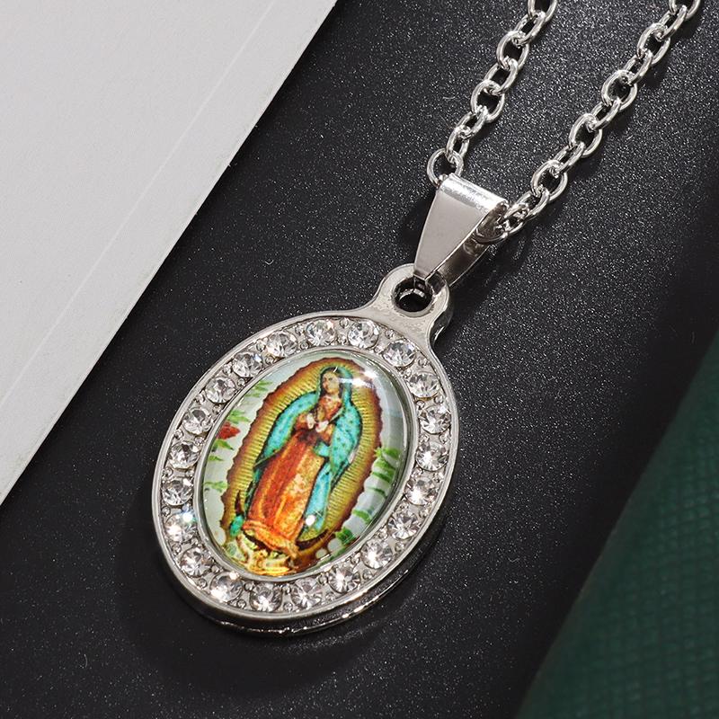 Classic Catholic Virgin Mary Square Pendant Necklace for Men Women Christian Religious Prayer Amulets Jewelry Gifts