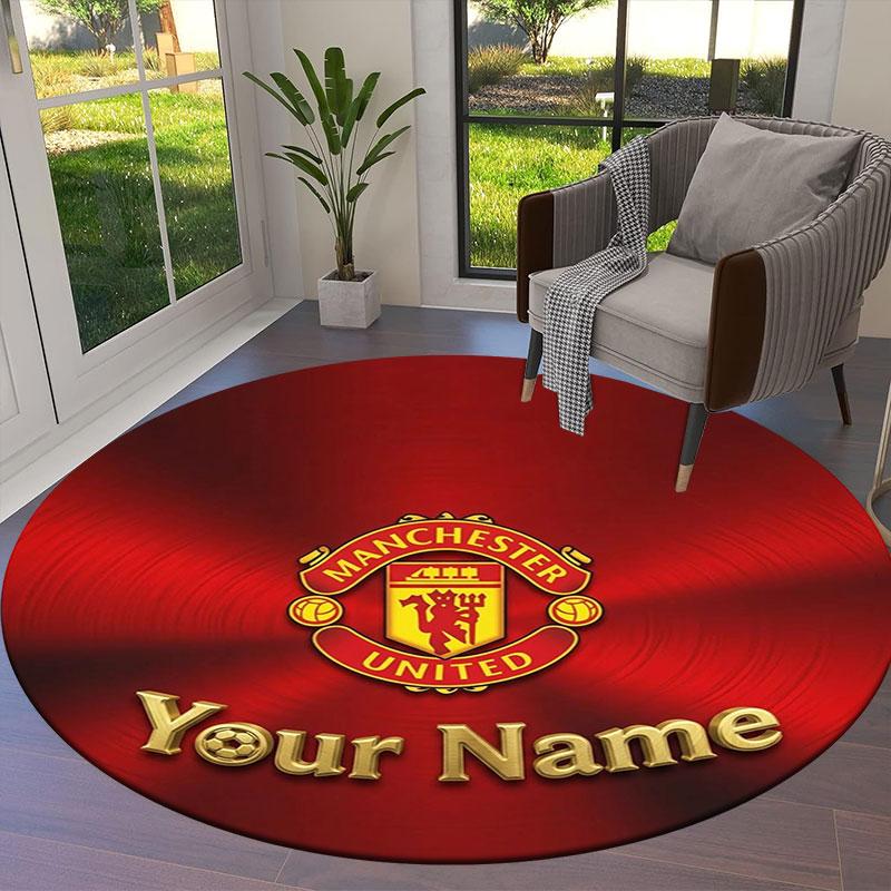 Manchester United F Custom Name Round Area Rug,Carpet Rug for Living Room Bedroom Sofa Playroom Decor,Non-slip Floor Mat