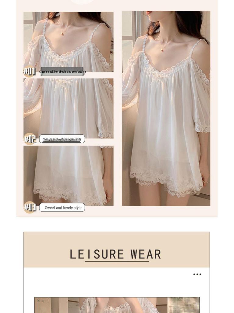 Plus-Size Women’s One-Shoulder Lace Trim Pajama Set - Princess Style, Outdoor Ready