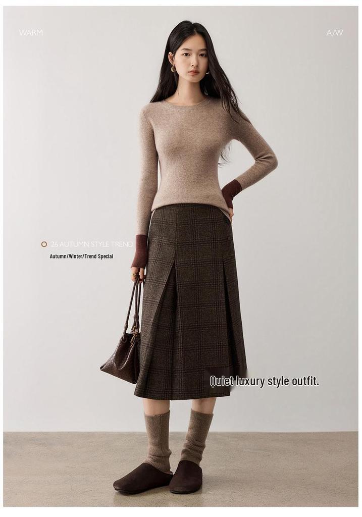 12-Gauge Cashmere Ribbed Slim-Fit Round Neck Base Layer with Contrasting Cuffs