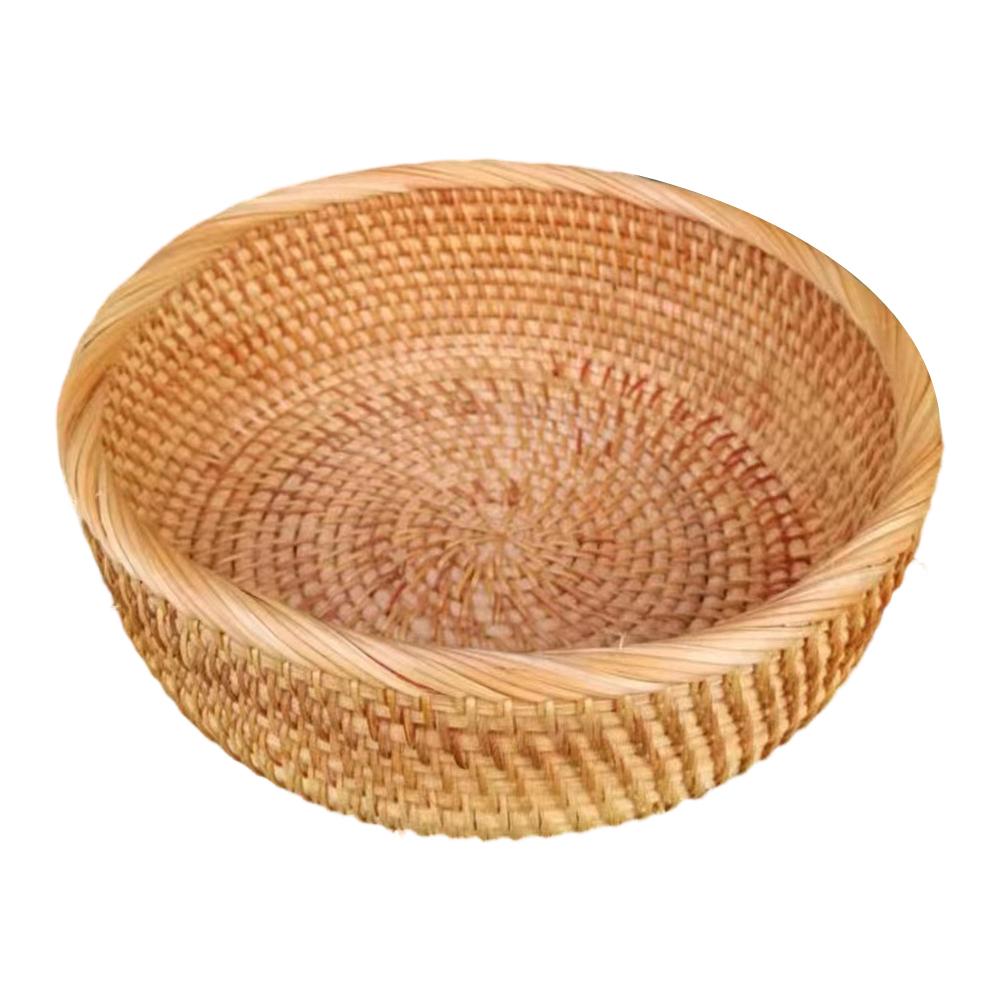 Round Rattan Fruit Basket Handwoven Lightweight for Kitchen or Office Use