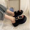 Height-increasing Platform Denim Slippers Women's 2025 New Versatile European Trendy Muffin Sandals Sports Roman Sandals Women