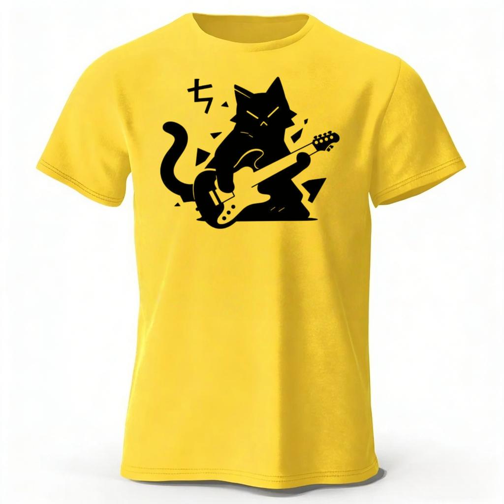 New Rock Cat Creative Printed Cotton Short Sleeve Summer Mens Loose Large Comfortable Sports Tshirt Fashion Casual Top