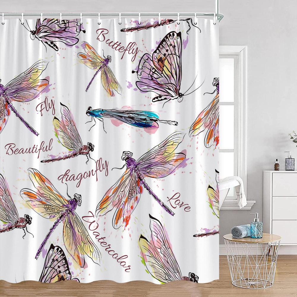 

Floral Shower Curtains Flowers Tropical Leaves Birds Butterfly Dragonfly Greenery Plants Bath Curtain Home Decor For Bathroom W60H190(CM)-1 Pcs