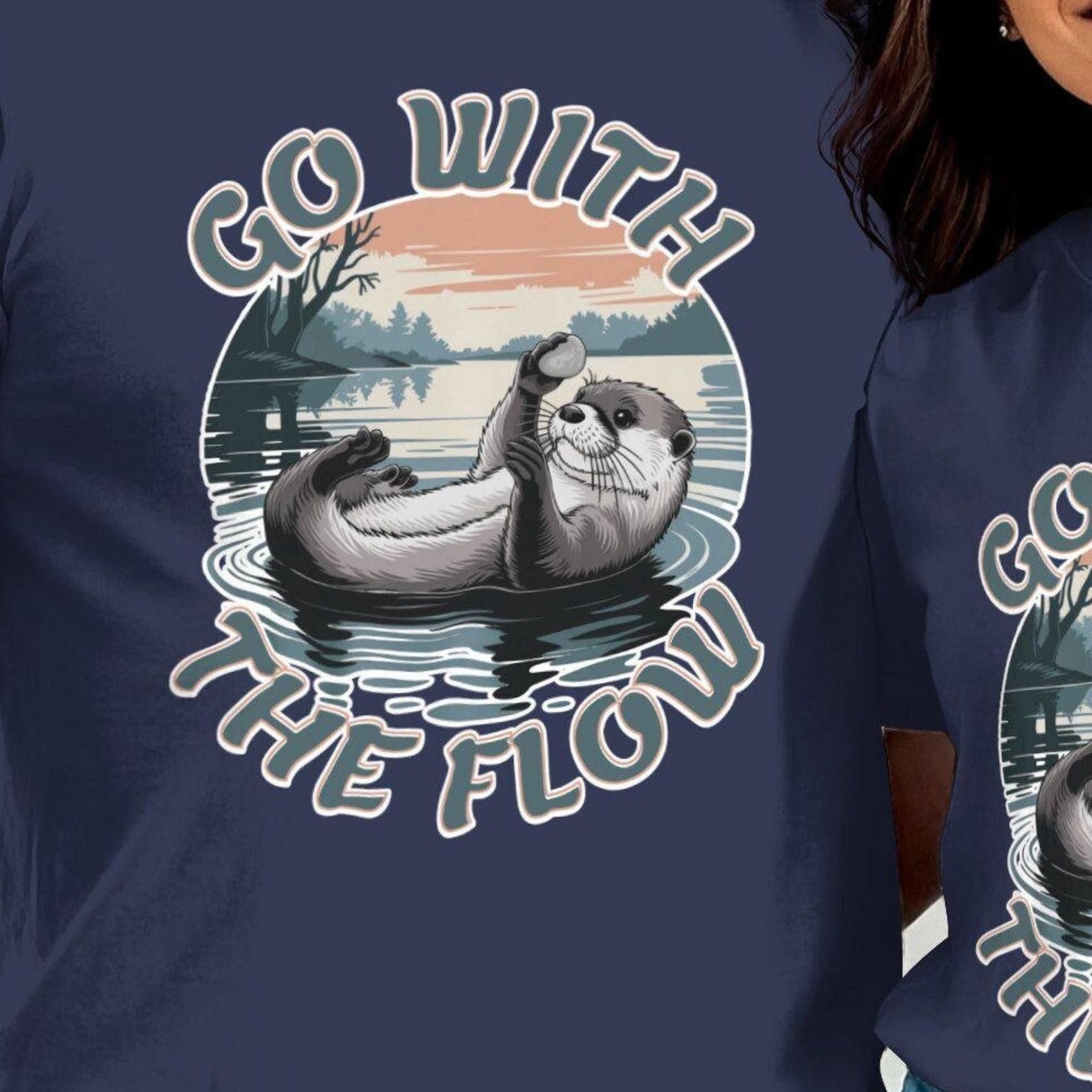Otter Graphic T-Shirt, Go with the Flow, Animal Lover Gift XL