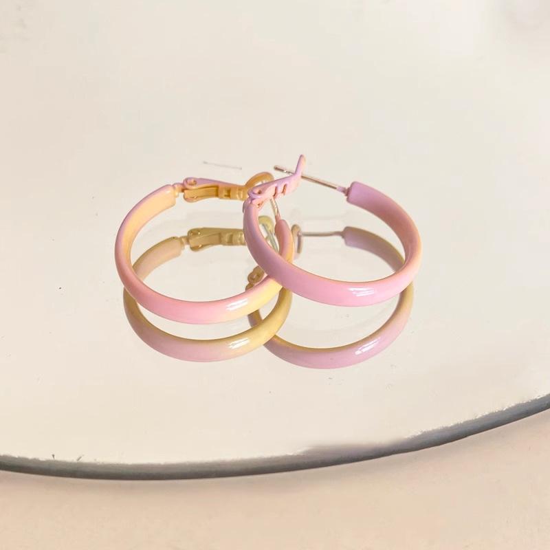 Dreamy Gradient Yellow-Pink Circle Earrings for Women - Luxurious, Bold Hoop Earrings, Trendy Fashion