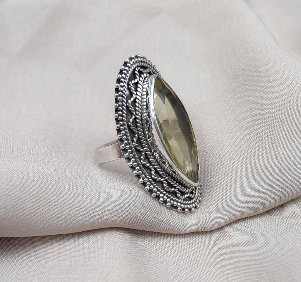 Lemon Quartz Ring: 925 Sterling Silver, Minimalist Boho Jewelry