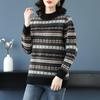 Women's Jacquard Pure Wool Sweater - Thickened Half-High Collar, Long Sleeve, Loose Knit - Autumn/Winter Fashion