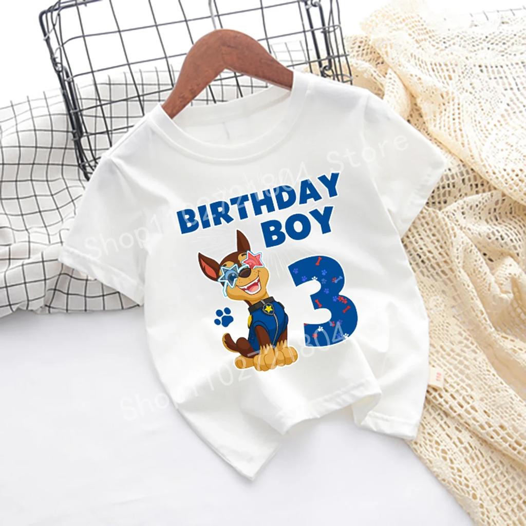 PAW Patrol Nummer T-Shirt Kurzarm Rundhals Baumwolle Jungen Geburtstagskleidung Niedlich Cartoon Mode Anime Druck Hip Hop Oberteile