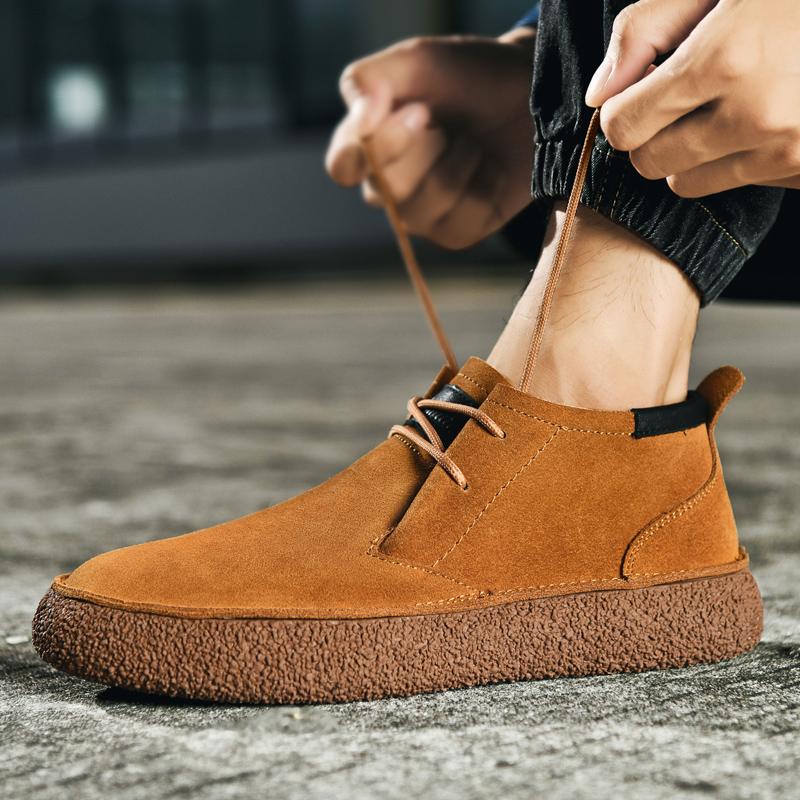 handmade Leather Casual Shoes Men High Top New Autumn Outdoor Design Sports Zipper Shoes Men's Boots Male Sneakers