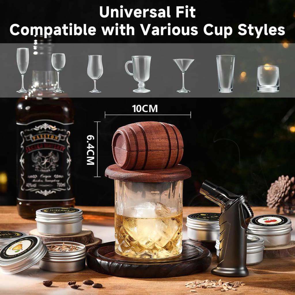 Cocktail Smoker Kit with Apple Cherry Oak Pecan Wood Chips Whiskey Wooden Smoked Wood Hood Smoker for Bar Drinks Kitchen Tools 5