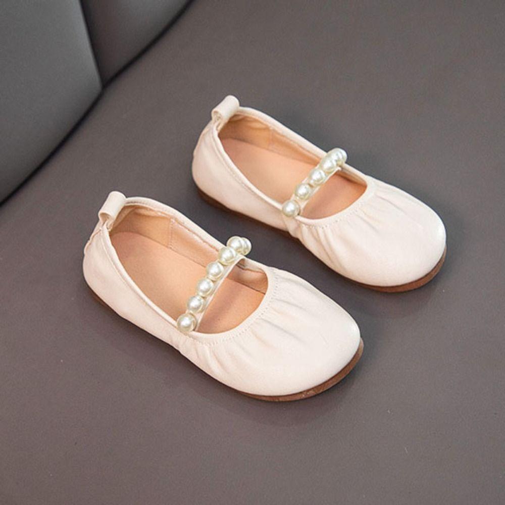 Fashion Sweet Children Leather Shoes Soft Soled Lightweight Mary Jane Shoe Pearl Slip-on Style Girls Princess Shoes Party
