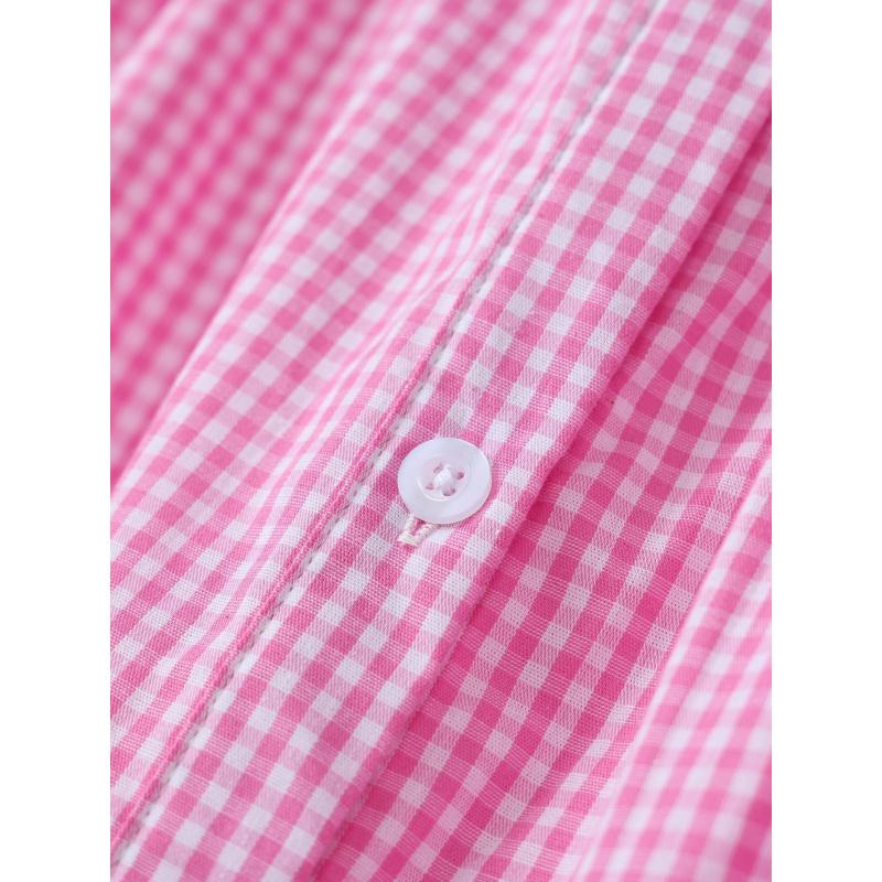 Children'S College-Style Fashionable Plaid Short-Sleeve Woven Cotton Summer Dress