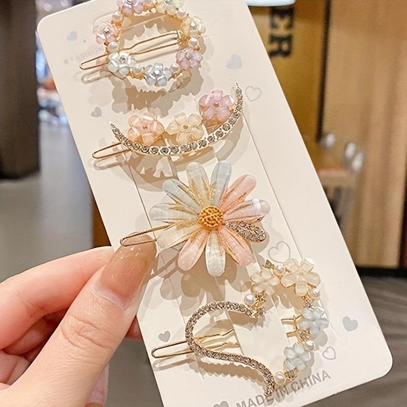 4pcs Fresh and Sweet Little Girl's Love Flower Bangs with Playful and Cute Style On the Side Paired with Korean Fashion Headwear