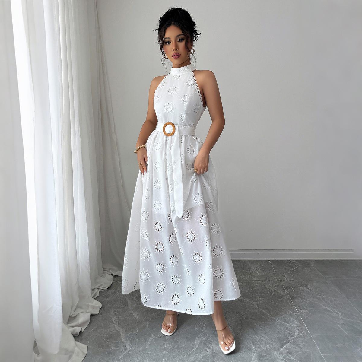

Элегантное и изысканное кружевное платье макси с вырезом для женской весны и лета XL белый