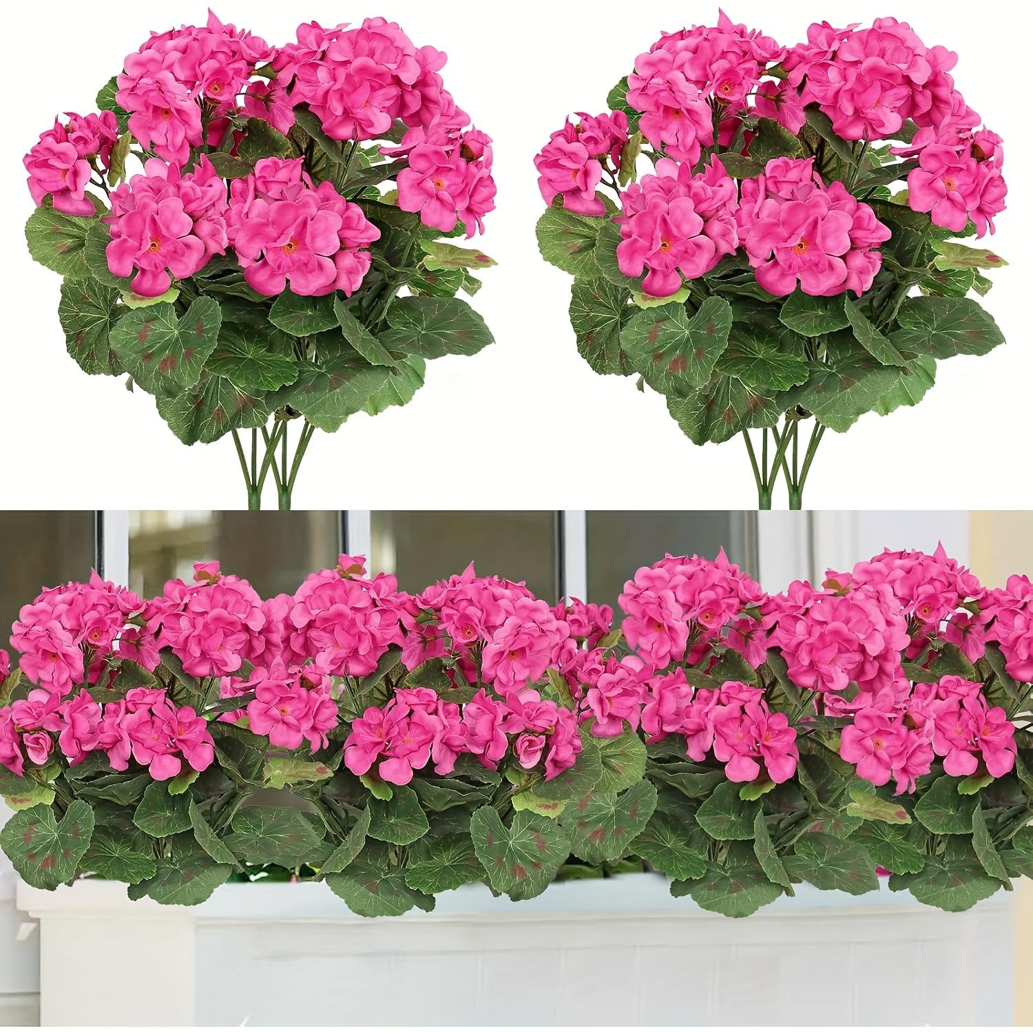 

Набір з 4 штучних топіаріїв герані, стійких до УФ-випромінювання - Пластикові квіти для домашнього декору - Настільні штучні кущі рожевий червоний колір