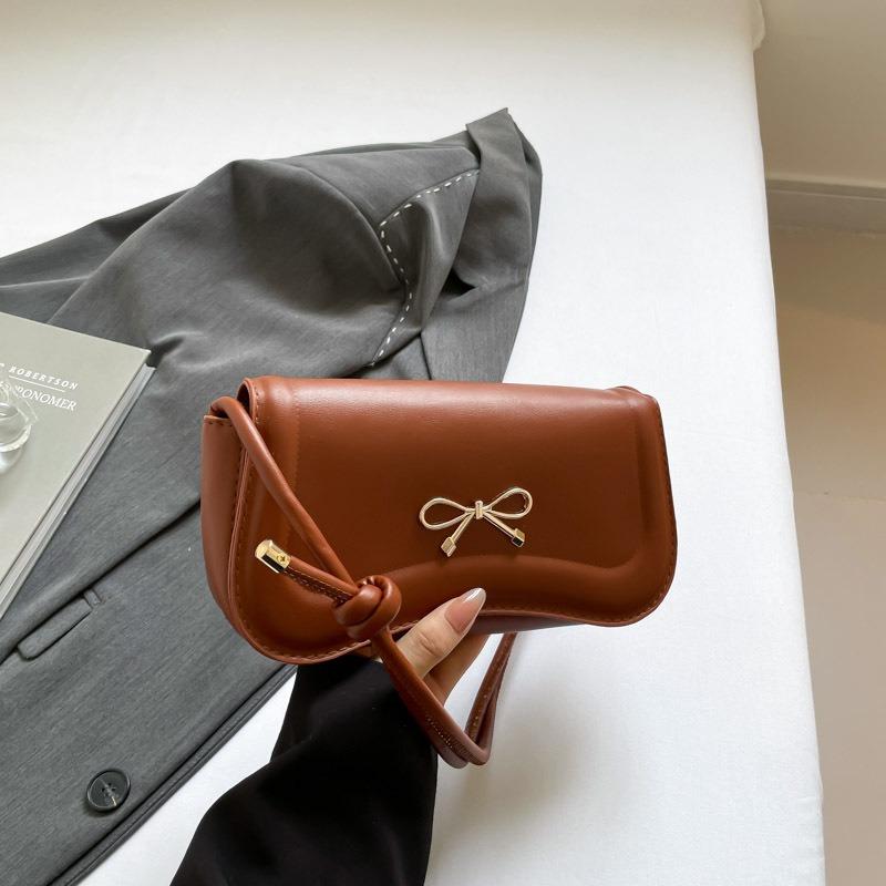 Sweet Bow Shoulder Bag Spring and Summer New Trendy Fashion Solid Color Design Casual Portable Small Square Bag