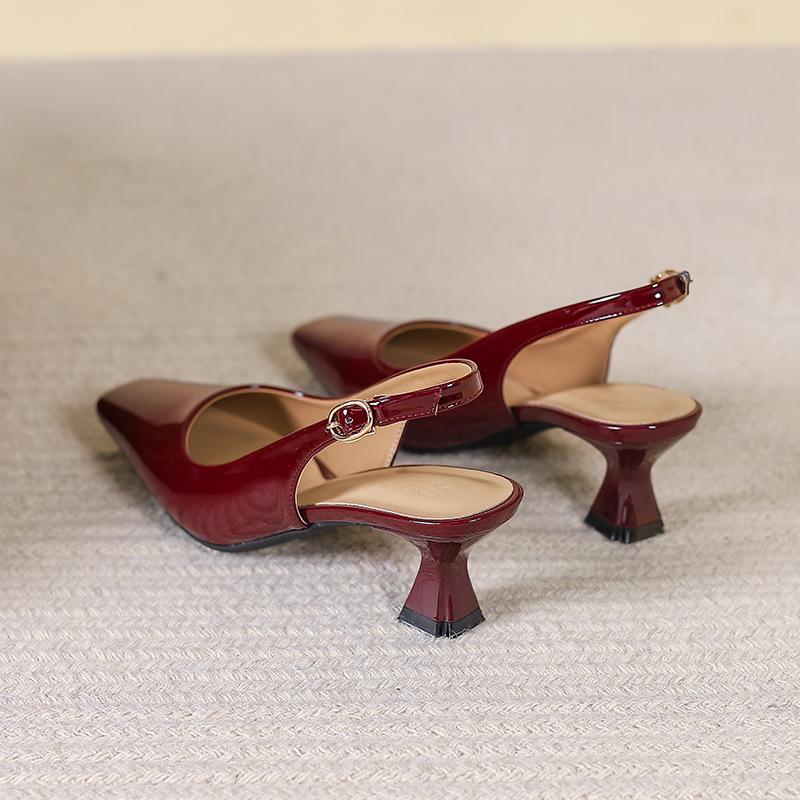 Square Head Rear Empty Single Shoes 2025 New French Bag Head Sandals Women's Summer Patent Leather Word with High Heels Stiletto