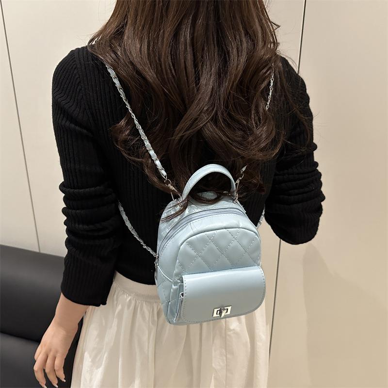 Premium Sense Rhombus Portable Backpack Bag Women's New Fashionable Versatile Solid Color Portable Shoulder Backpack