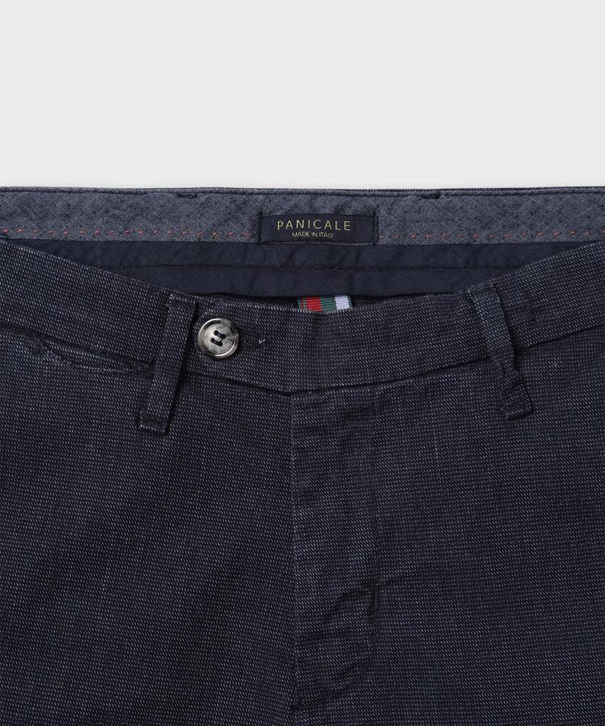 PANICALE Slim Fit Textured Cotton Pants [Navy]