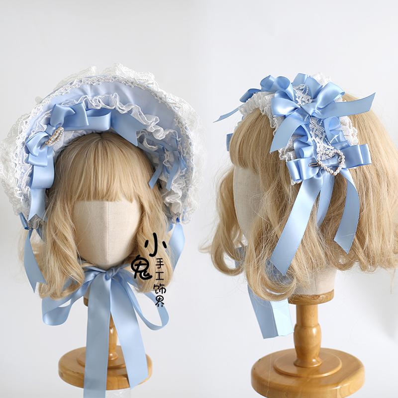 Original Light Blue Lolita Velvet Cake Hair Accessories Gorgeous Top Hat Lace Headband Hair Accessories for Women