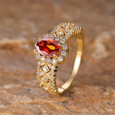 Mode Ovale Rode Zirkoon Ringen Voor Vrouwen Luxe Gouden Kleur Bruiloft Verlovingsring Partij Sieraden Kerstcadeaus