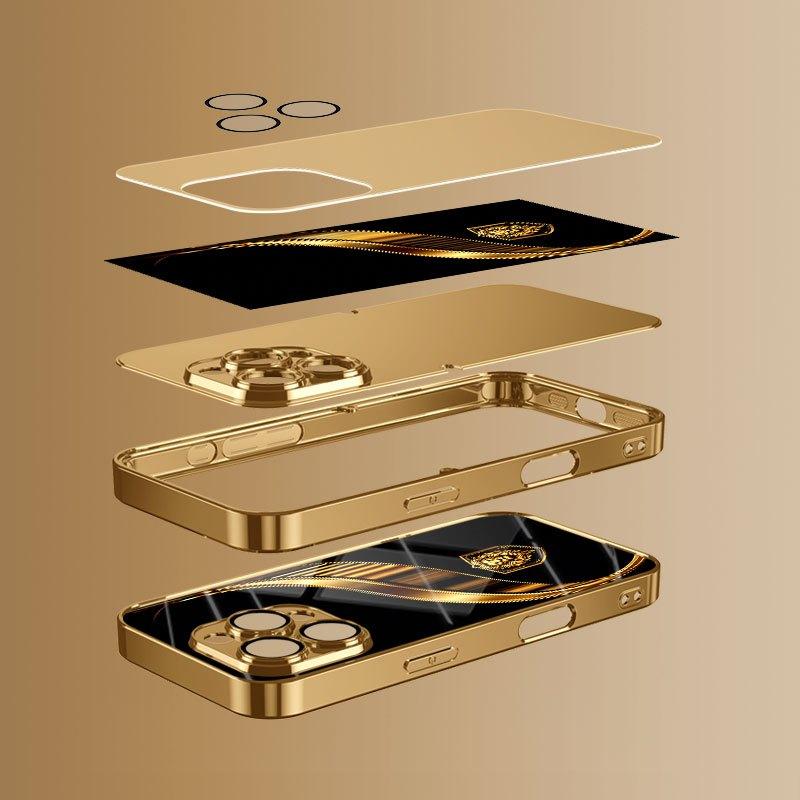 Golden Lion Shield Glass Phone Case Suitable for iPhone 17 16 15 14 13 12 11 Pro Max Plus Anti Drop and Anti Shock Back Cover