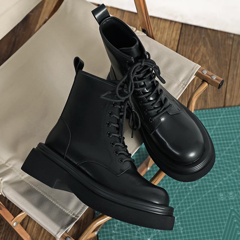 men fashion platform boots lace-up natural leather shoes party nightclub dress high motorcycle boot handsome spring autumn botas