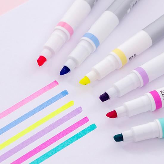 6Pcs Highlighter Pen Erasable Double-Ended Fluorescent Marker Pen Quick-Dry Non-Smudge Ink Pen for Notes And Study Revision Eye Protection