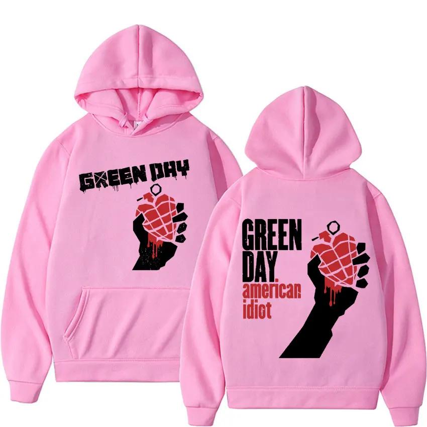 Rare Punk Band Green Day American Idiot Print Hoodie Mens Clothing Gothic Harajuku Vintage Sweatshirt Male Casual Fleece Hoodies