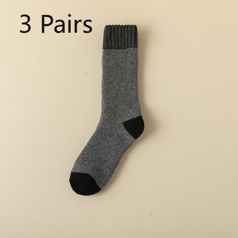 3 Pairs of Men's Autumn and Winter Wool Ring Thick Warm Matching Color Extended Stockings