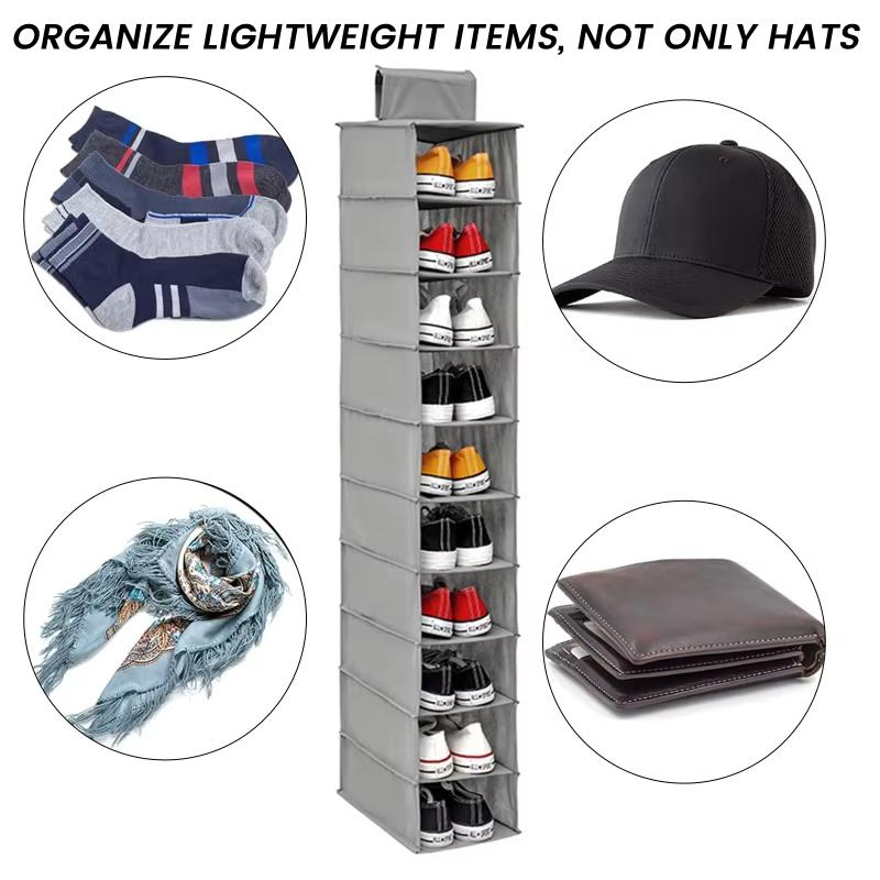 10-Layer Hanging Storage Bag Foldable Space Saving Clothes Hat Shoe Organizer for Collapsible Wardrobe Sundries Organizer